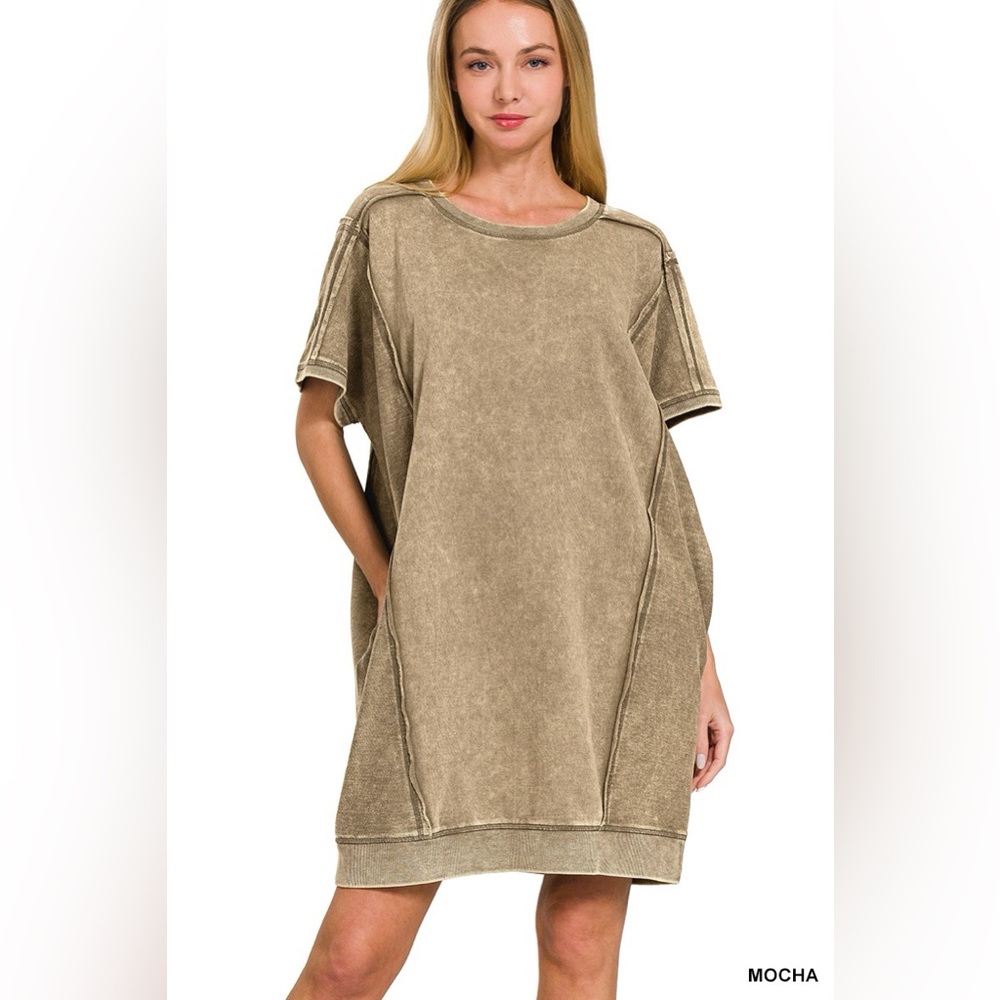 Mocha Oversized Short Sleeve Sweatshirt Dress